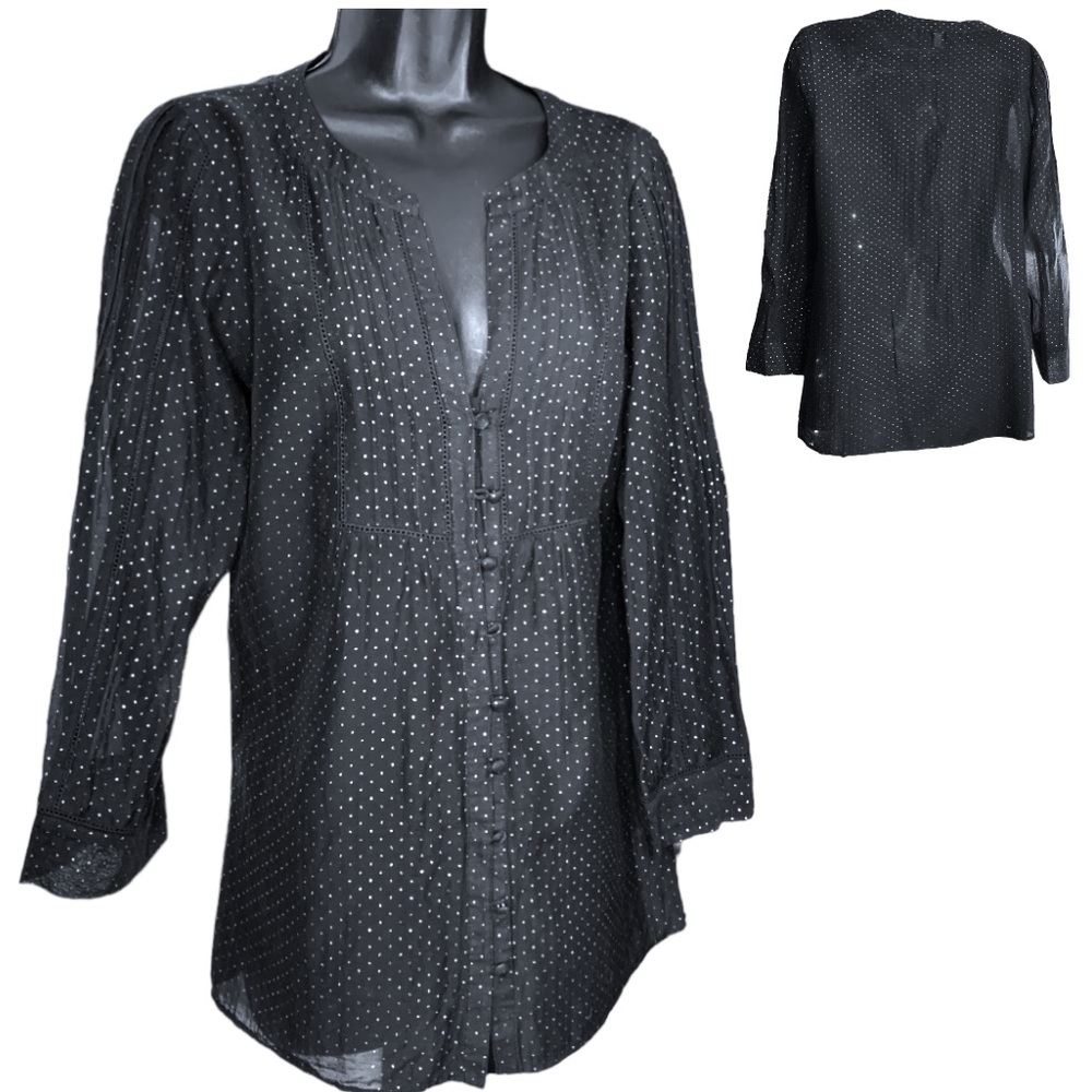 Joie Black Button Down Peasant Blouse Sz: M EUC